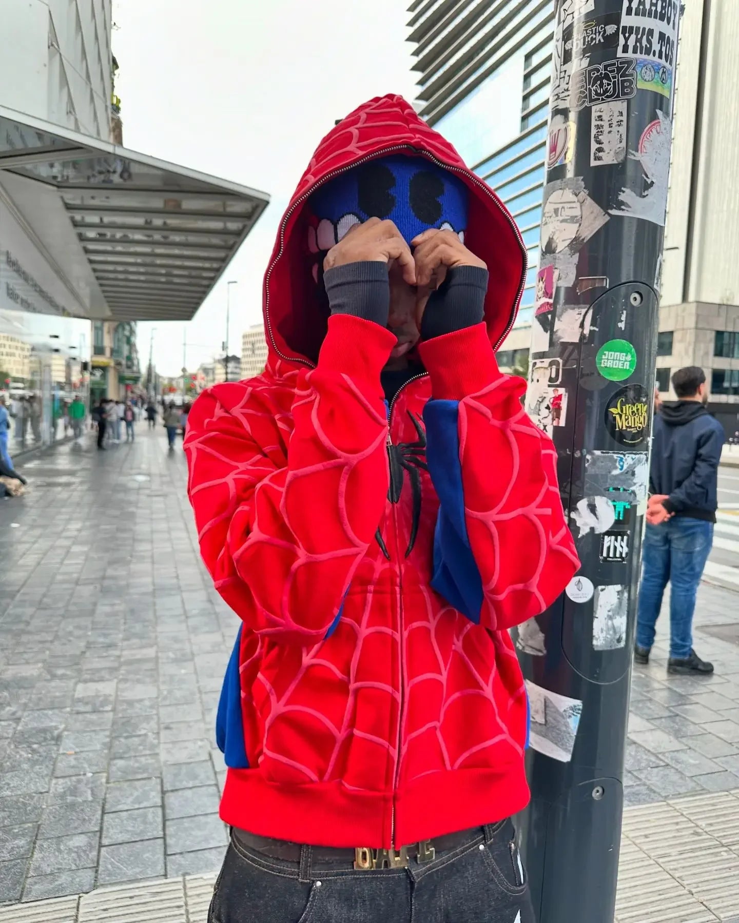 Y2K Gothic Red Spider Print Hoodie – Retro Full Zip Up Loose Hip Hop Streetwear Jacket for Men & Women.