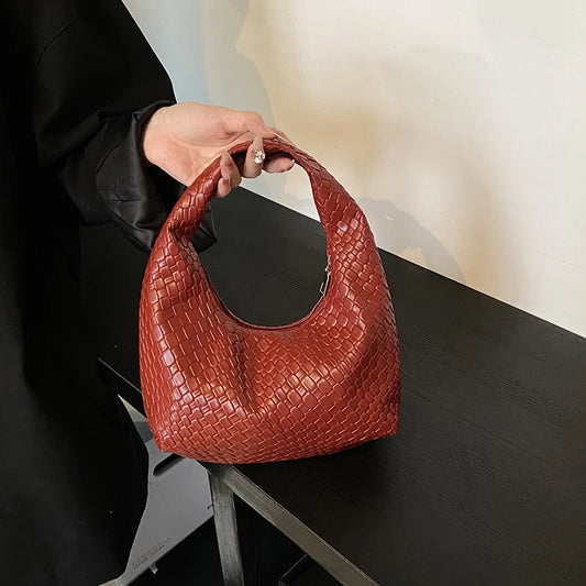 Classic Woven PU Leather Hobo – Small Top-Handle Shoulder Bag for Women