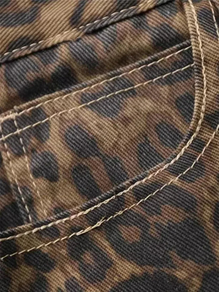 Leopard Print Wide Leg Jeans – Oversized Vintage Streetwear