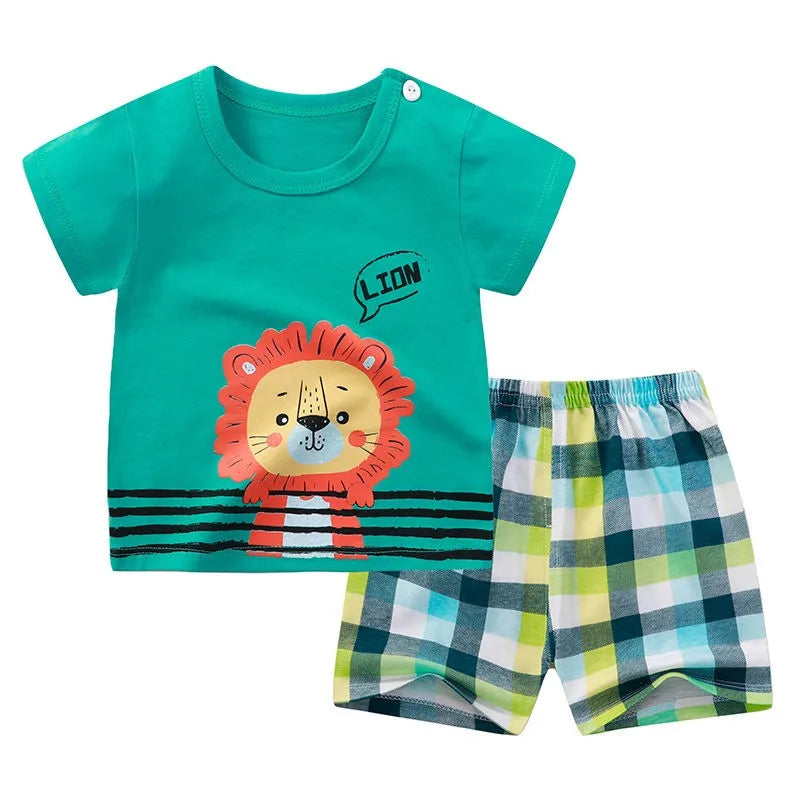 Boys’ Cartoon Print Clothing Set – Short Sleeve T-Shirt & Shorts Tracksuit