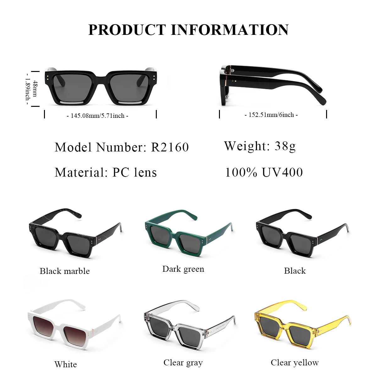 Ruiao 2025 Luxury Premium Black Designer Square Sunglasses – Unisex for Men & Women