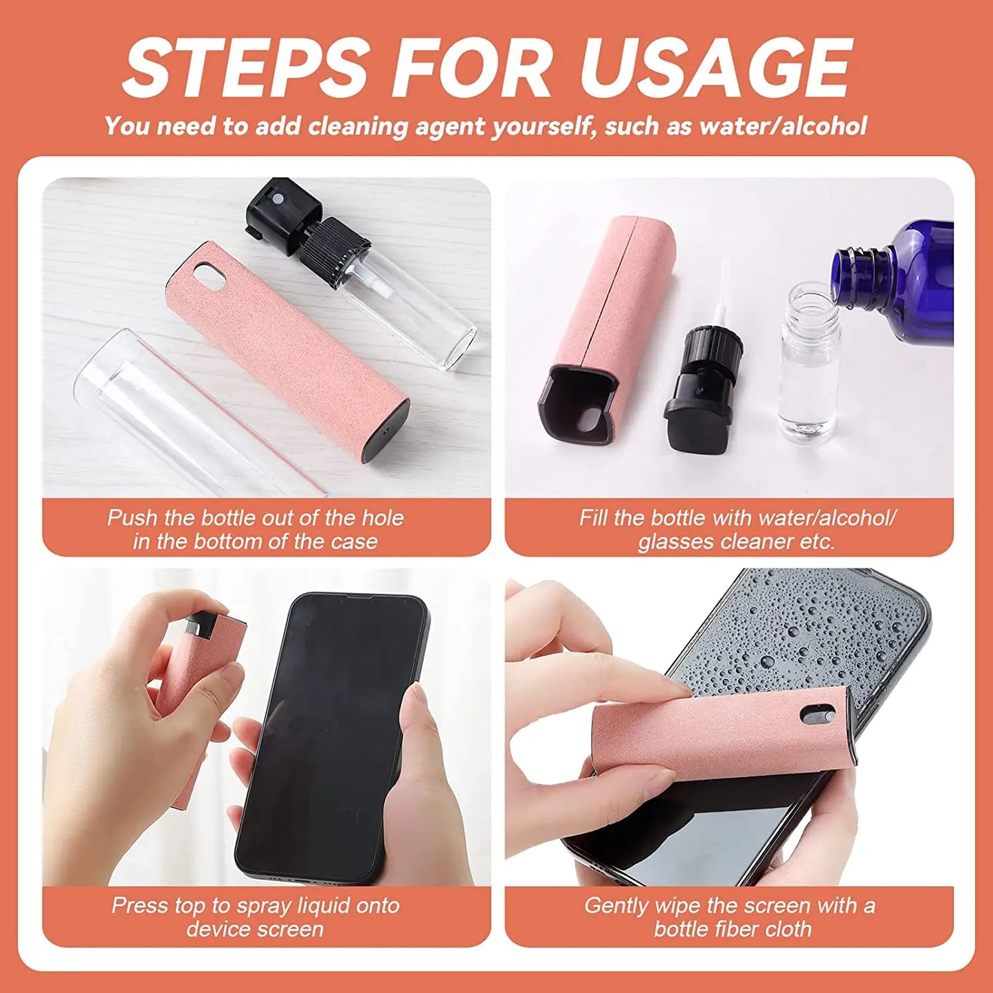 2-in-1 Screen Cleaner Spray Bottle with Microfiber Cloth – Cleaning Tool for Phone, Tablet, Laptop & PC