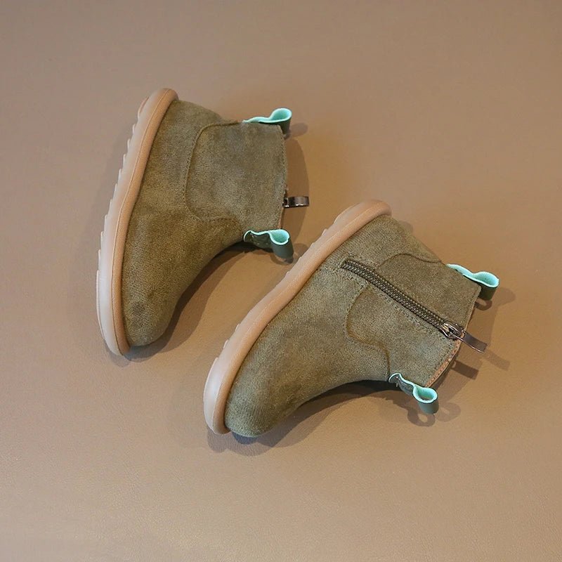 Autumn Winter Baby Boots – Boys Girls Oxford Suede Plush Ankle Shoes Anti-Slip Outdoor Kids Footwear