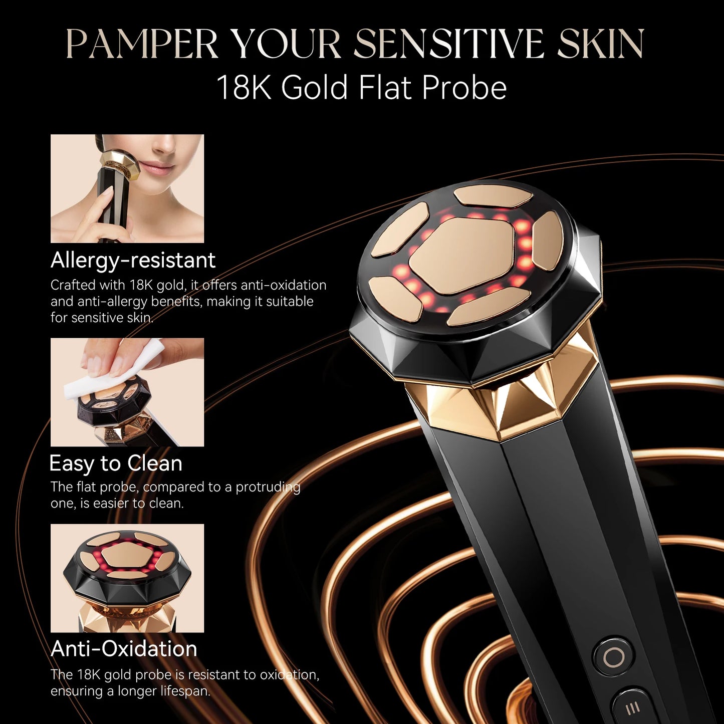 ANLAN Pro Skincare Device – 18K Gold RF EMS Facial Massager for Skin Tightening & Lifting