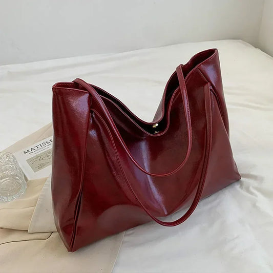 Women’s Retro PU Leather Tote – Large Soft Shoulder/Crossbody Bucket Bag