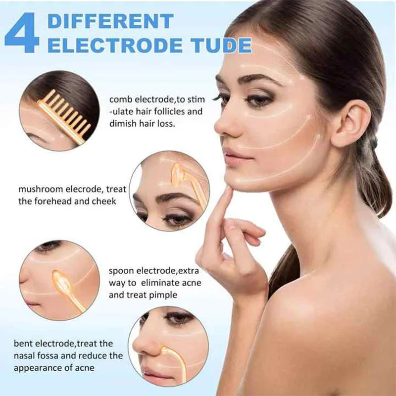 4-in-1 High Frequency Facial Therapy Wand – Galvanic Skin Care & Hair Growth Tool