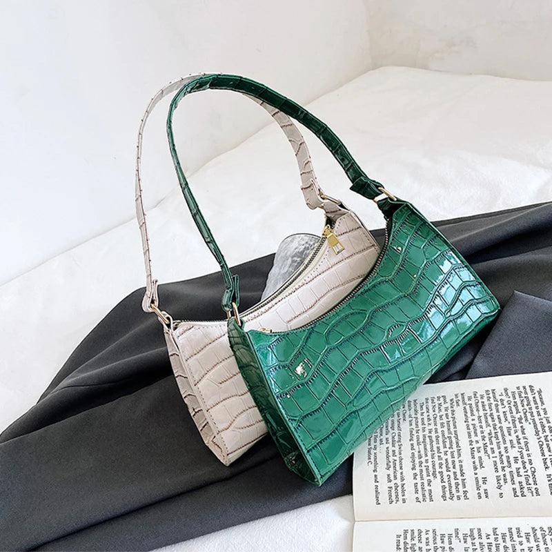 Retro Alligator Pattern PU Leather Handbag – Small Shoulder & Clutch Tote for Women