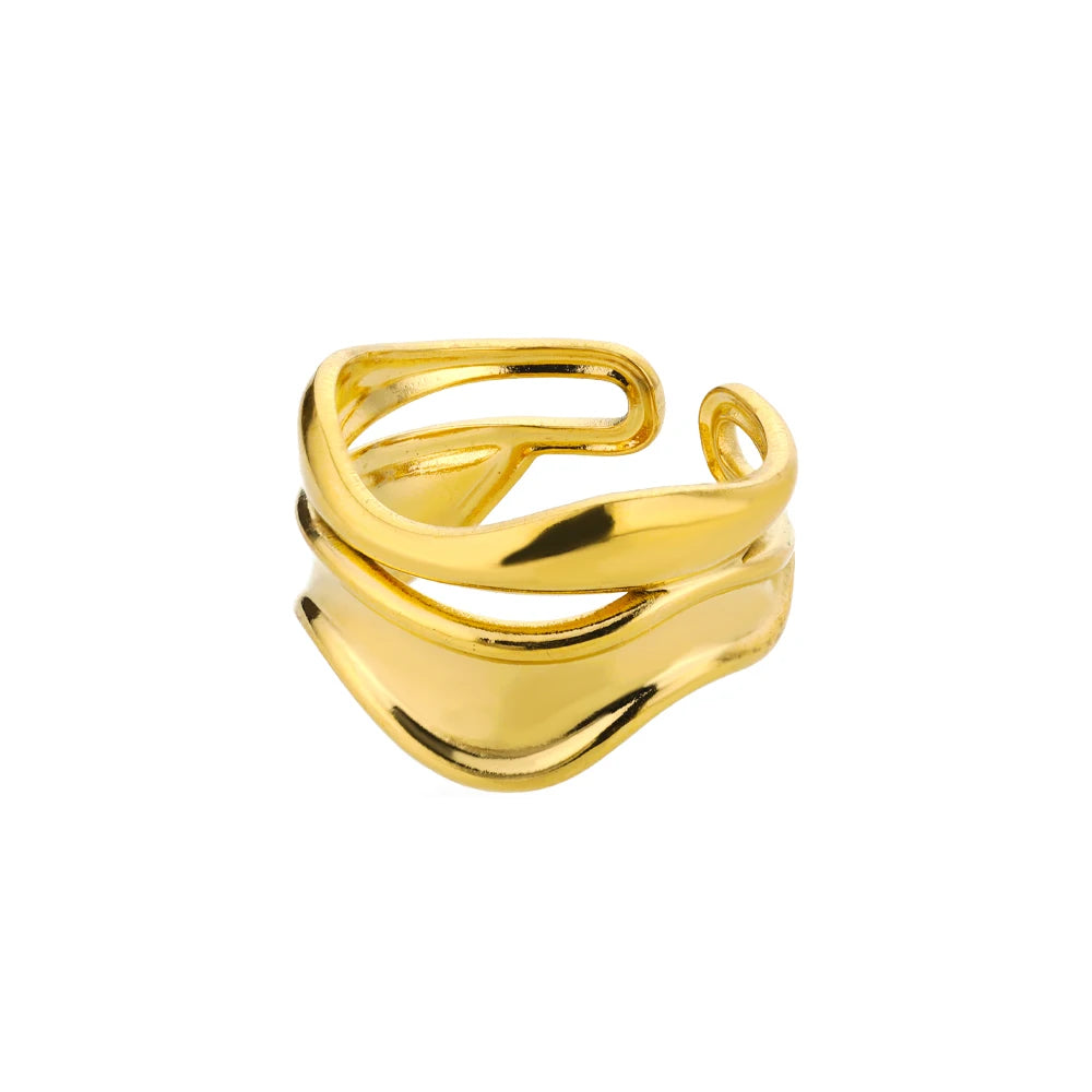 Gold Stainless Steel Open Ring – Waterproof Women’s Wedding Band Jewelry