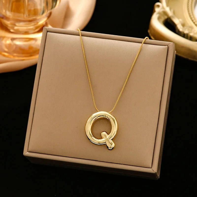 Gold Stainless Steel Letter Necklace – Chunky Alphabet Pendant Jewelry