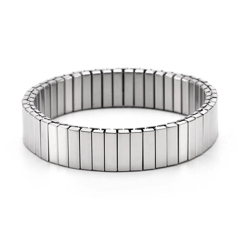Loe Titanium Steel Gold Plated Heart Elastic Bracelet – Punk Hip Hop Jewelry for Women