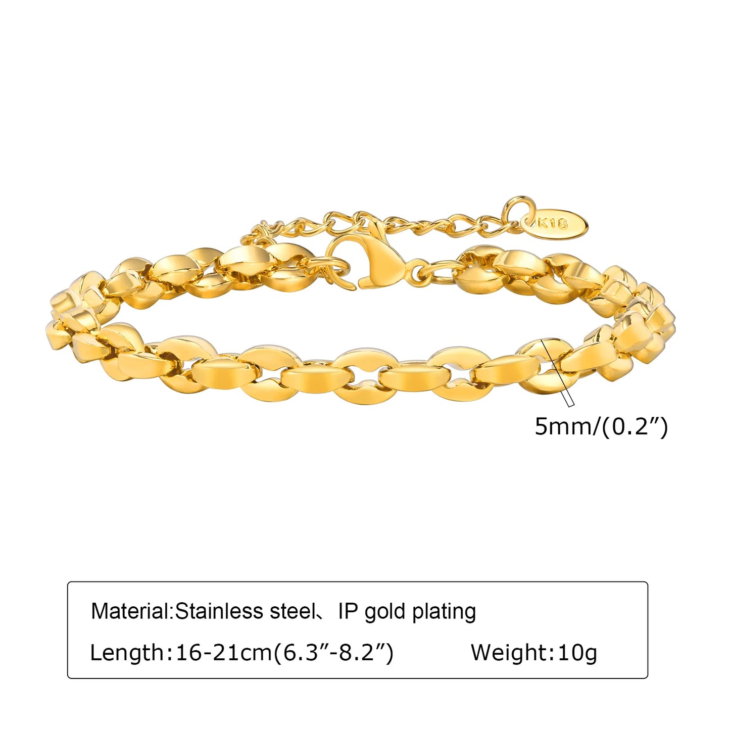 18K Gold Plated Paperclip Chain Bracelet – Adjustable Chunky Stainless Steel Jewelry