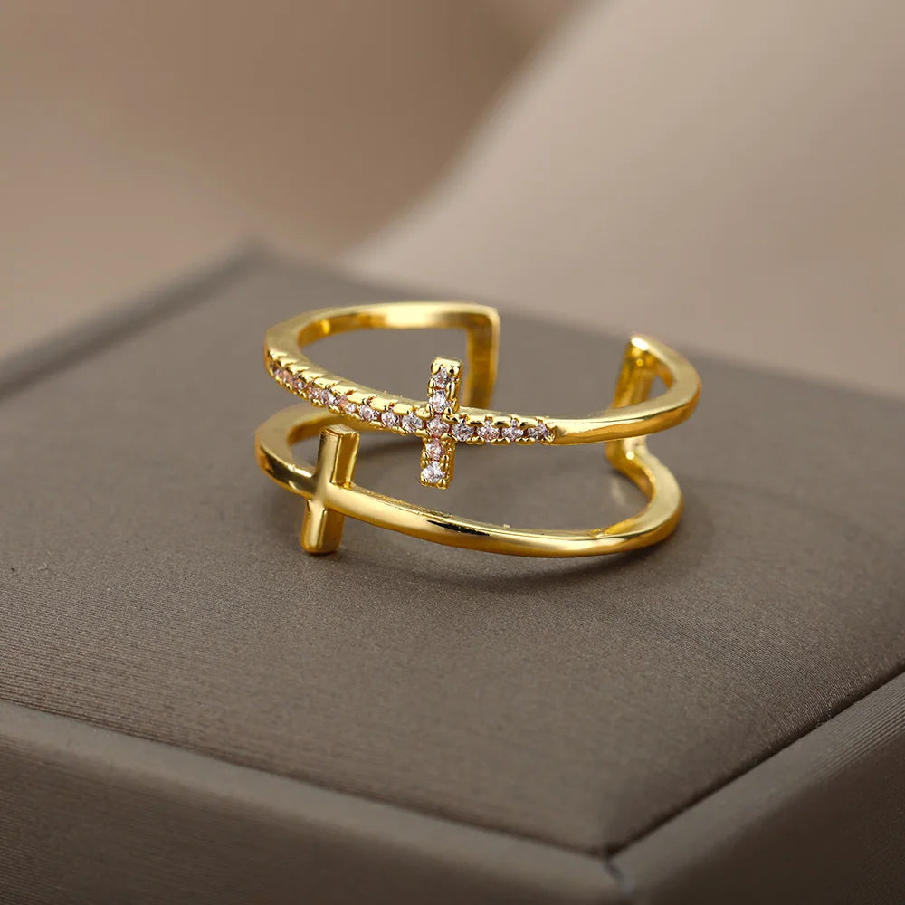 2025 Trendy Gold Stainless Steel Rings for Women – Wedding & Couple Jewelry