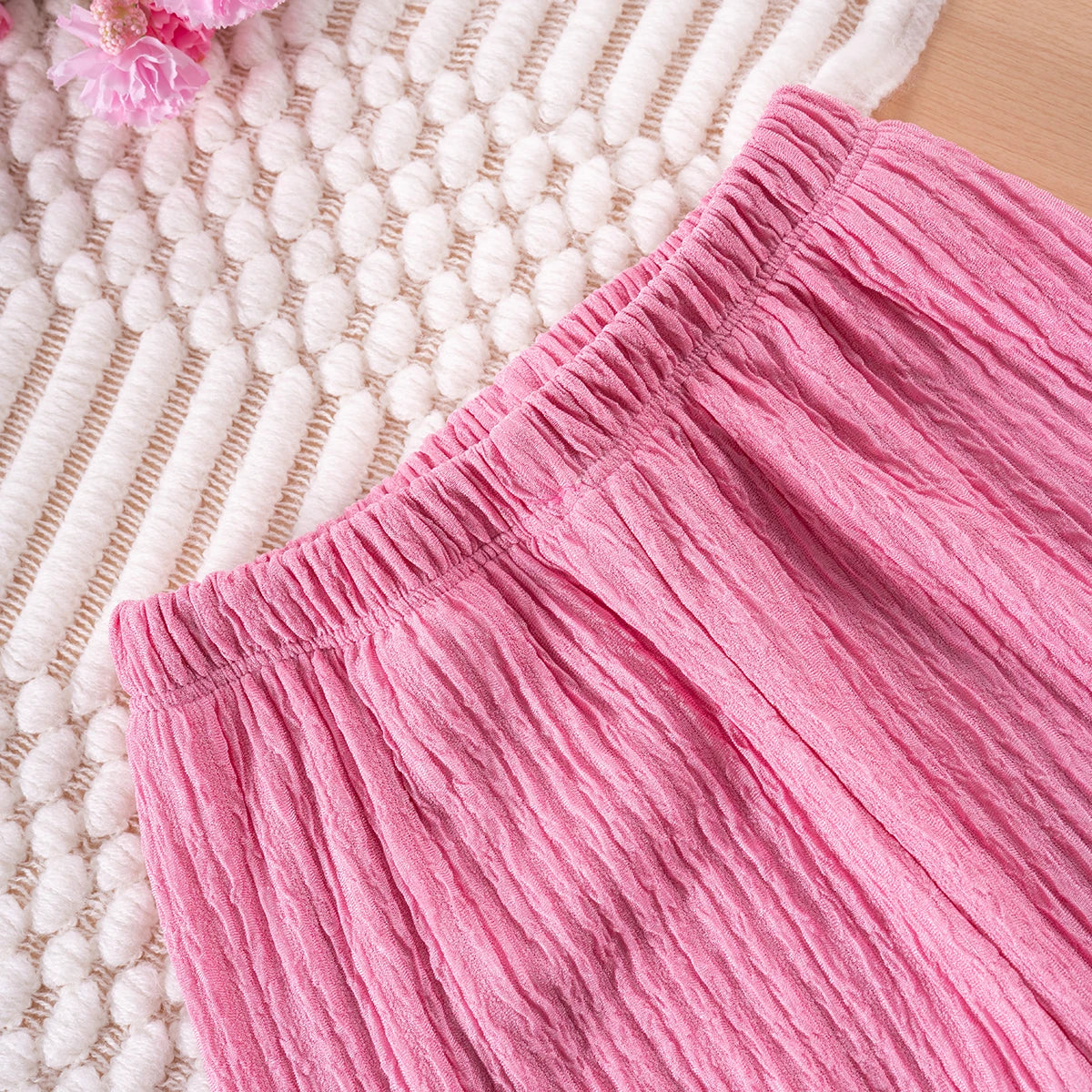 Girls Solid Color Suspenders Dress Set – Ruffles Top & Wide Leg Pants, Elegant Summer Outfit