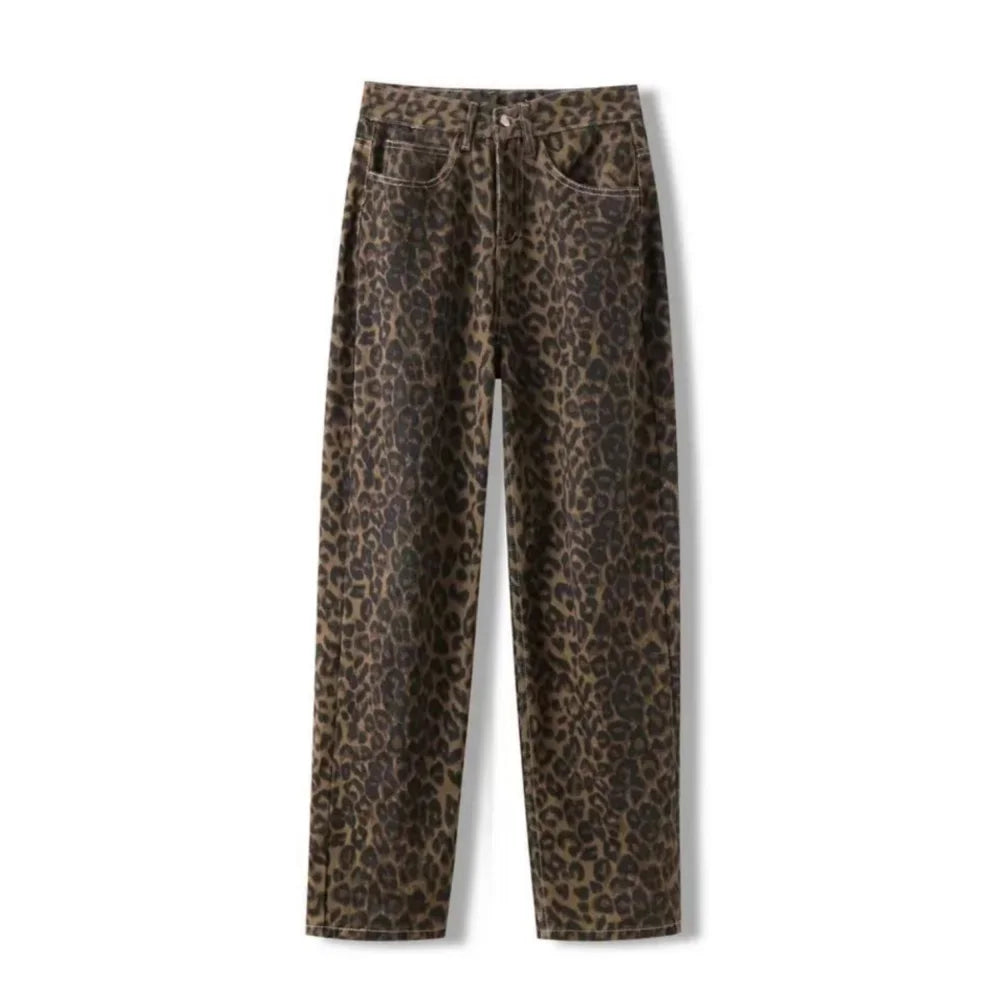 Leopard Print Wide Leg Jeans – Oversized Vintage Streetwear