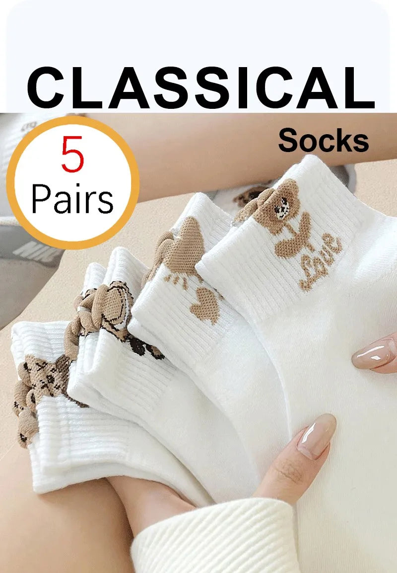 Cartoon Teddy Bear Ankle Socks – 5/10/20 Pairs Breathable & Cute