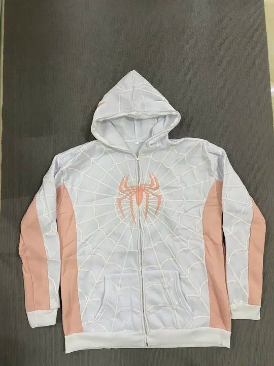 Unisex Spider Print Zip Up Hoodie – Y2K Harajuku Streetwear Jacket