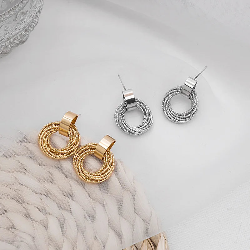 Vintage Metal Round Drop Earrings – Geometric Women’s Statement Jewelry
