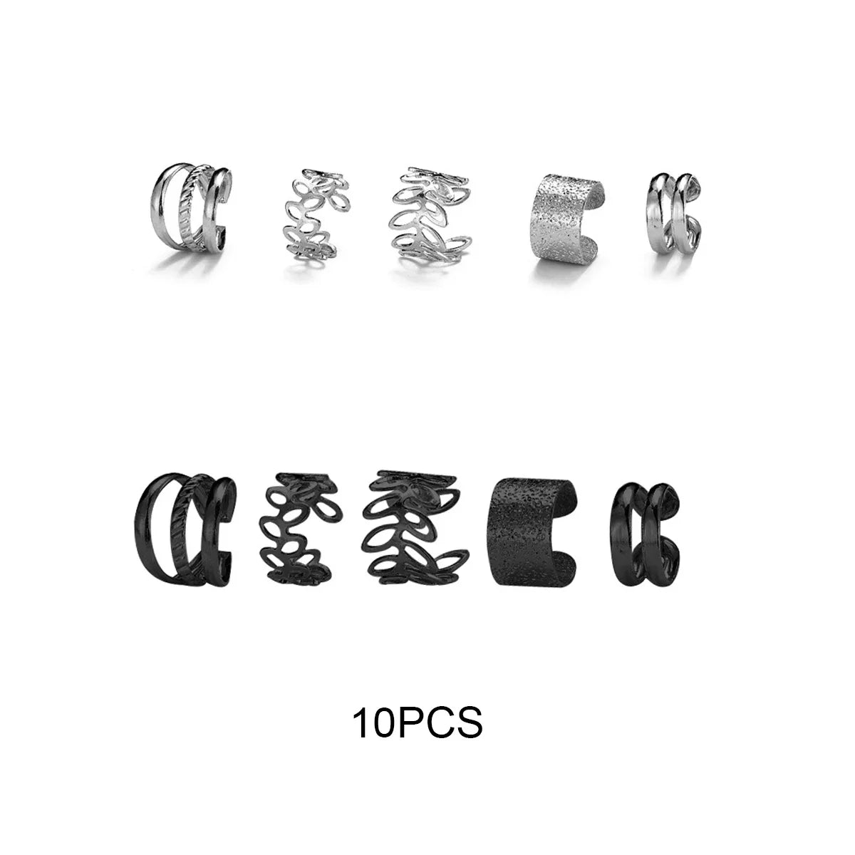 10Pcs Rose Gold Leaf Ear Cuff Set – Non-Piercing Women’s Jewelry