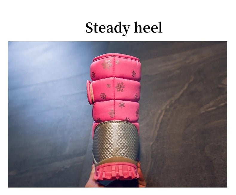 Winter Kids Snow Boots – Warm Plush Pink Ankle Shoes for Girls Boys, Non-Slip Outdoor Footwear