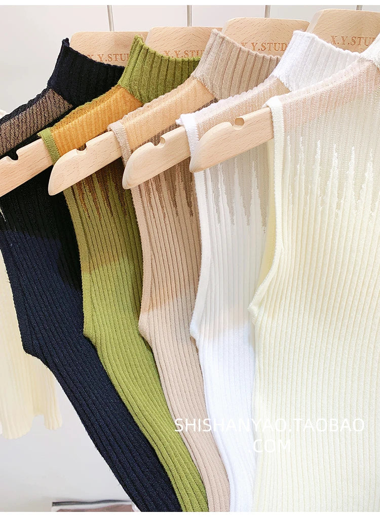 Y2K Mesh Knit Tank Top – Sleeveless Cut-Out Streetwear Style