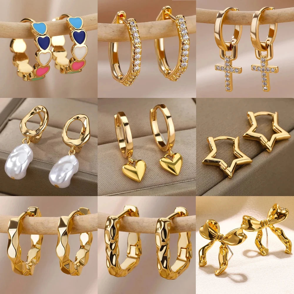 Gold Heart Zircon Hoop Earrings – Waterproof Stainless Steel Jewelry