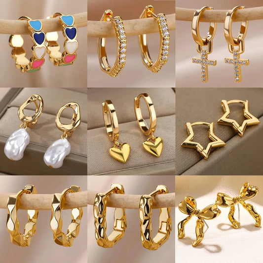 Gold Heart Zircon Hoop Earrings – Waterproof Stainless Steel Jewelry