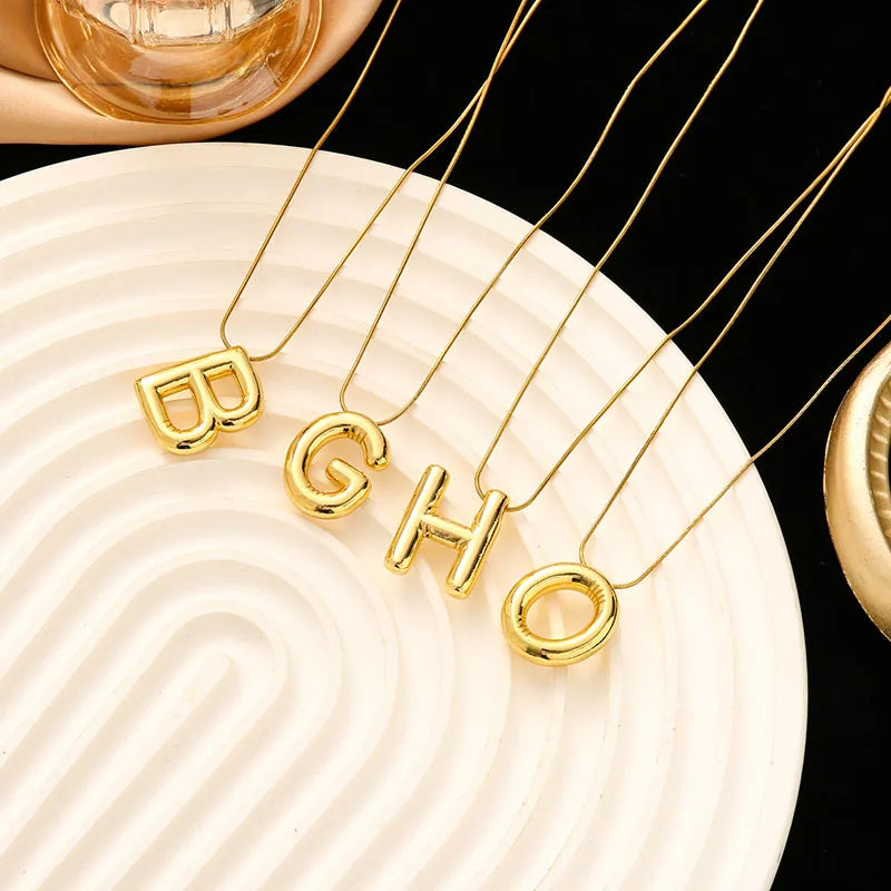 Gold Stainless Steel Letter Necklace – Chunky Alphabet Pendant Jewelry