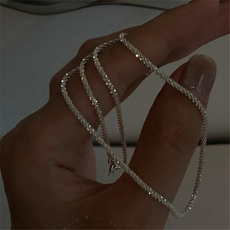 Silver Sparkling Clavicle Chain Necklace – Trendy Korean Wedding Party Jewelry for Women