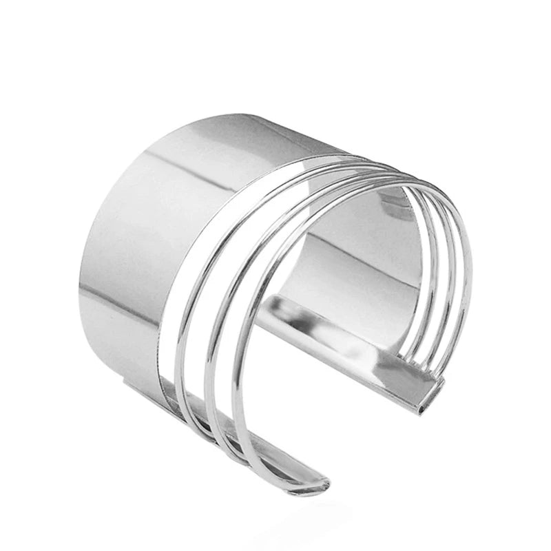 Gold Wide Cuff Bangle – Open Wire Wrap Bracelet for Women