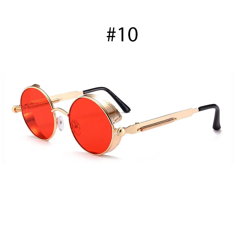 VIVIBEE Vintage Steampunk Red Round Sunglasses – Punk Alloy Metal Gothic Shades for Men & Women 2025
