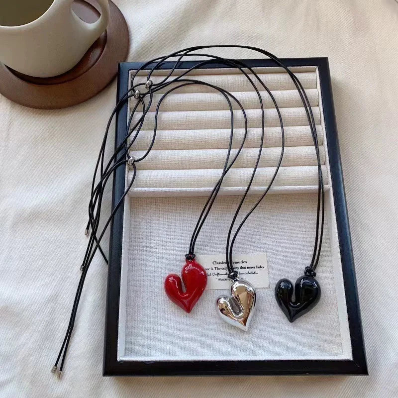 Charming Irregular Heart Pendant Rope Necklace – Adjustable Simple Jewelry for Women