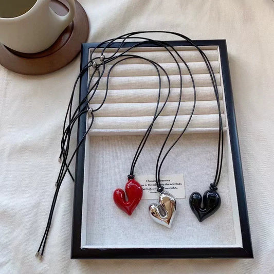 Charming Irregular Heart Pendant Rope Necklace – Adjustable Simple Jewelry for Women