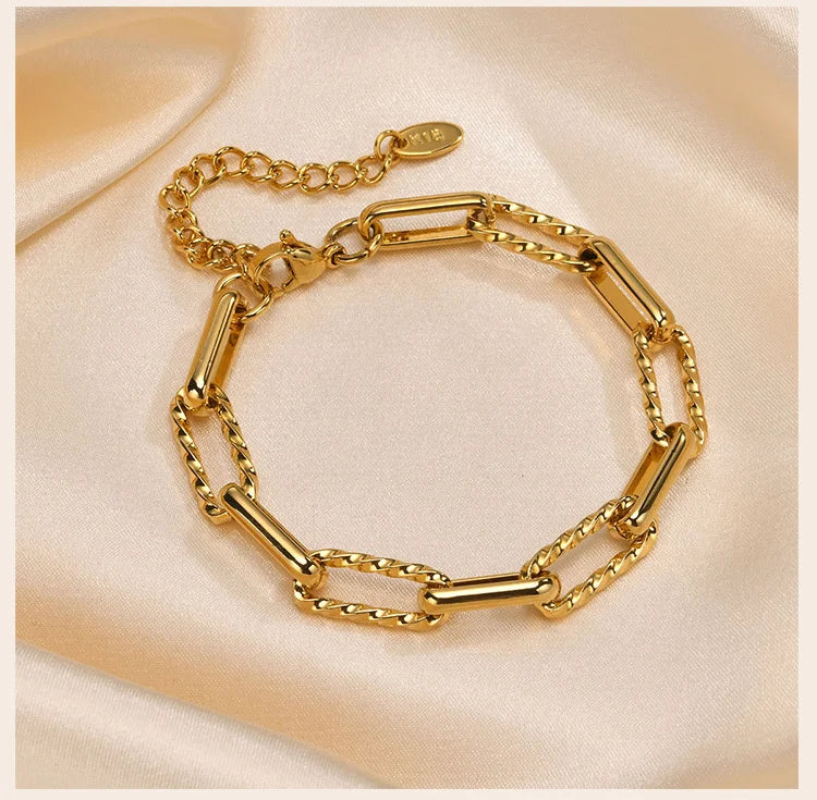 18K Gold Plated Paperclip Chain Bracelet – Adjustable Chunky Stainless Steel Jewelry