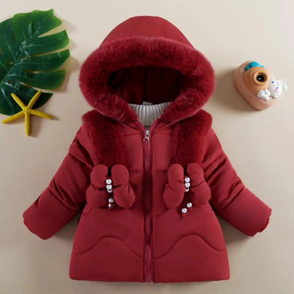 Winter Baby Girls Hooded Jacket – Warm Windproof Zipper Outerwear 1–4Y
