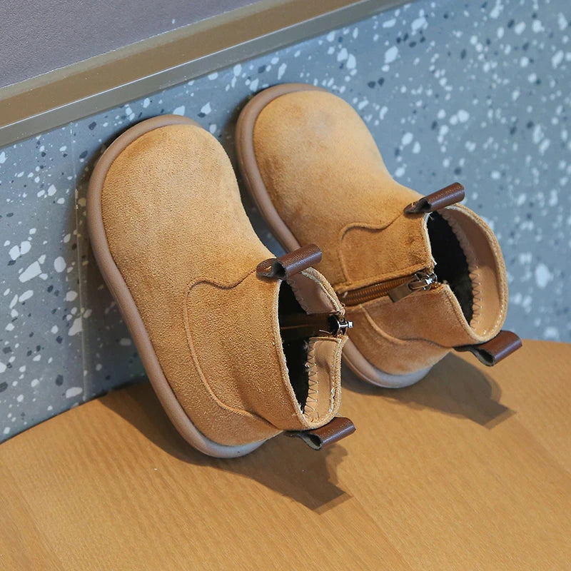Autumn Winter Baby Boots – Boys Girls Oxford Suede Plush Ankle Shoes Anti-Slip Outdoor Kids Footwear