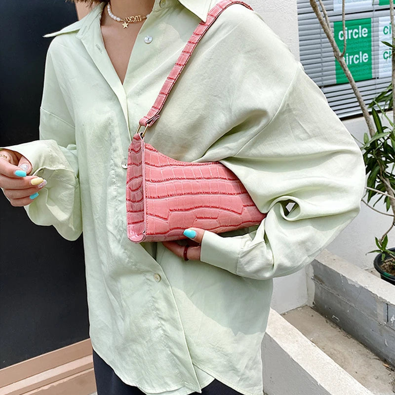 Retro Alligator Pattern PU Leather Handbag – Small Shoulder & Clutch Tote for Women