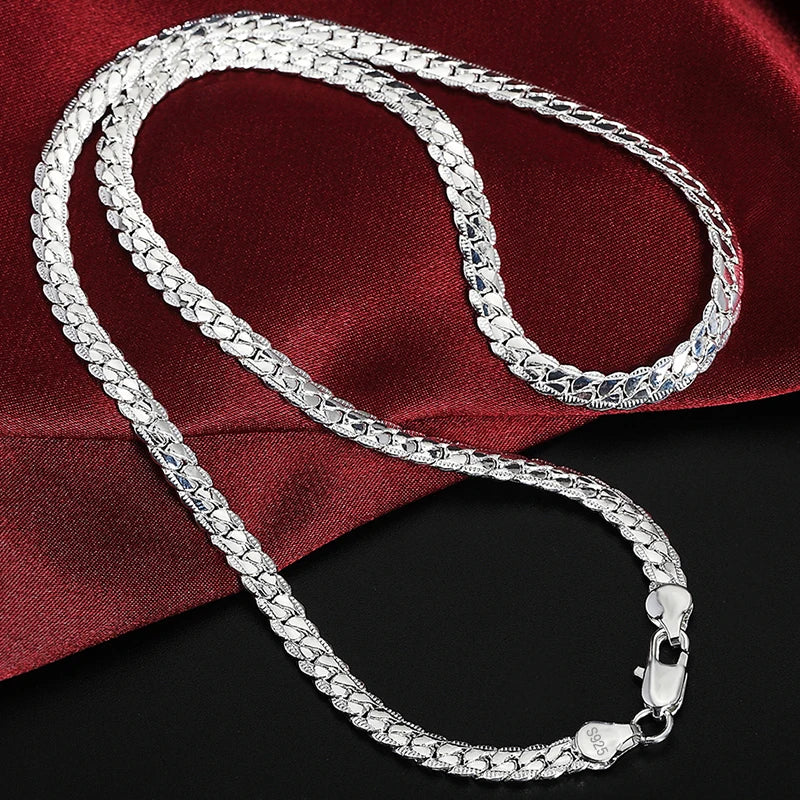 KCRLP 925 Sterling Silver 6mm Side Chain Necklace – Unisex Wedding & Fashion Jewelry