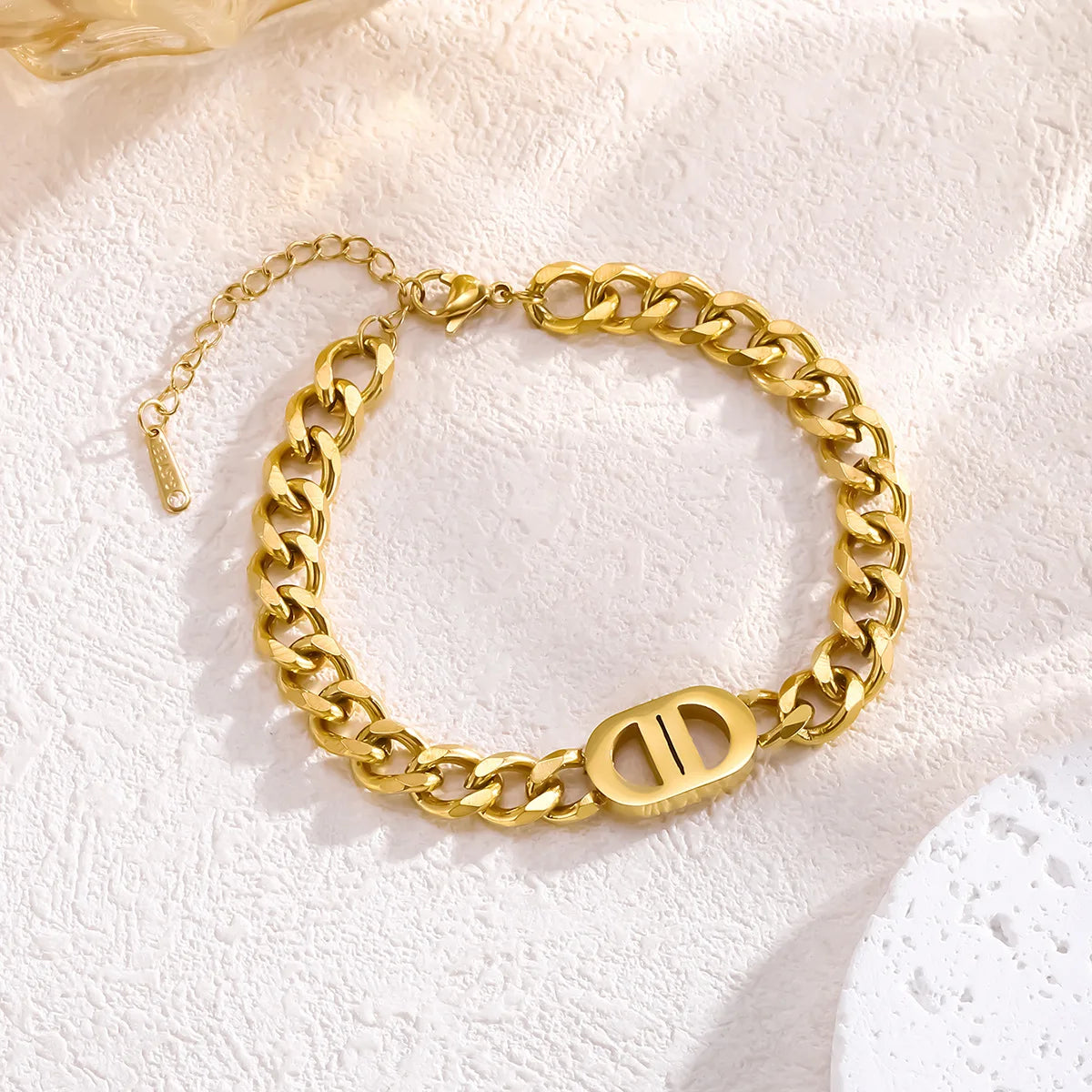 Gold Plated Stainless Steel Cuban Chain Bracelet – Waterproof Jewelry for Women