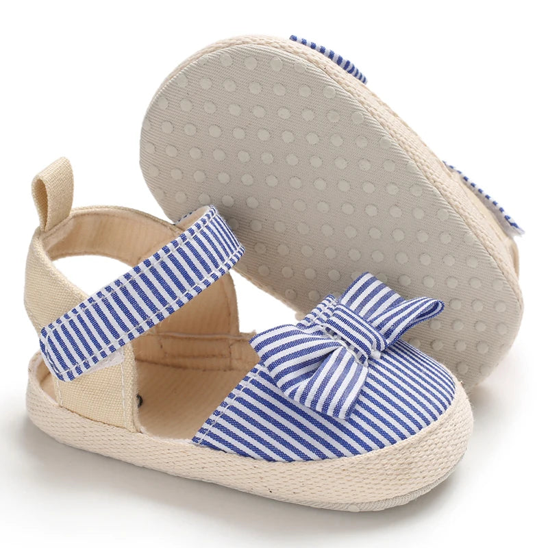 Baby Girl Summer Sandals – Soft Sole Bow Canvas Shoes
