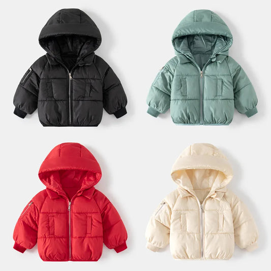 Winter Kids Hooded Cotton Jacket – Warm Thick Plush Zipper Coat Long Sleev