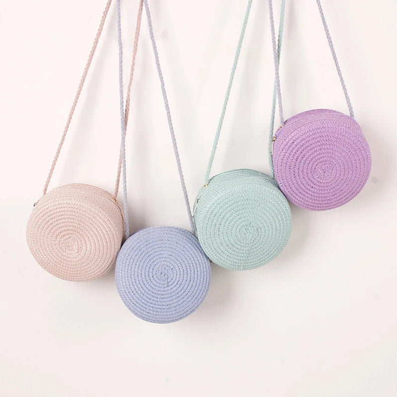 Round Straw Woven Beach Crossbody Bag – Cute Rattan Shoulder Handbag for Women