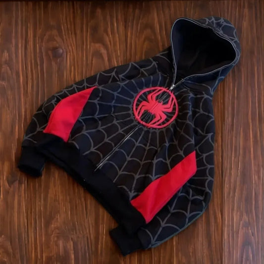 Y2K American Spider Embroidered Zip-Up Hoodie – Gothic Harajuku Casual Sweatshirt for Men & Women