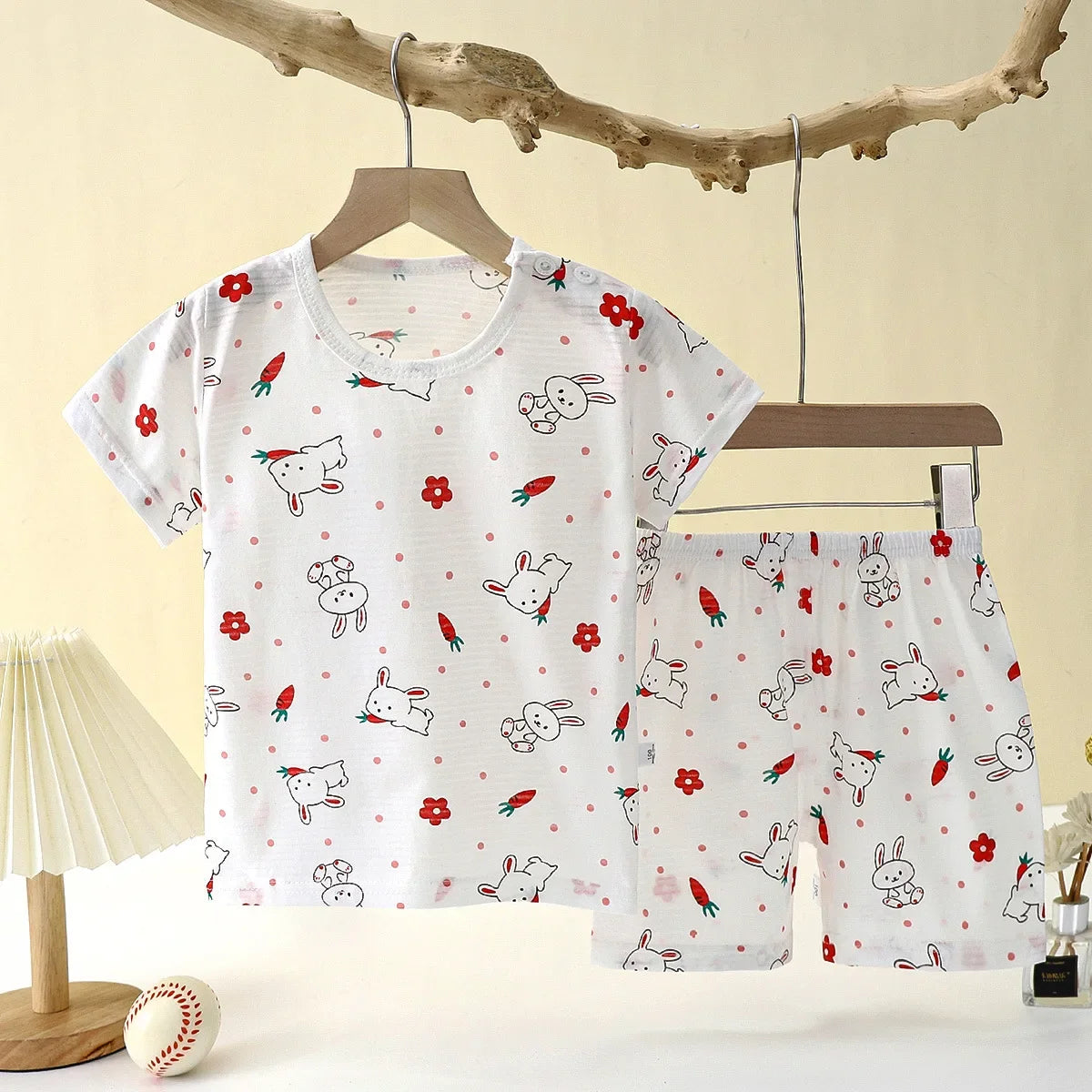 Children’s Summer Cotton Sleepwear Set – Short Sleeve T-Shirt & Shorts for Boys & Girls
