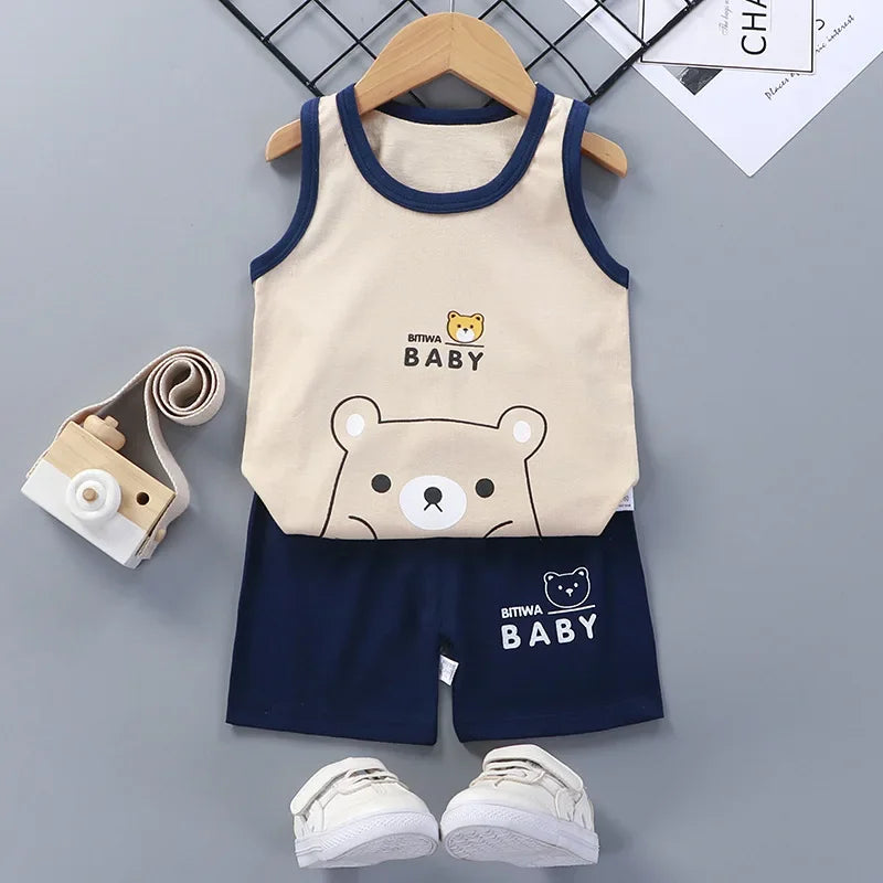 Children’s Summer Cotton Sets – Boys & Girls Sleeveless Tank Tops & Shorts