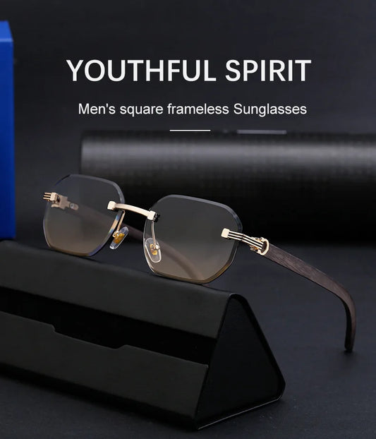 Vintage Square Rimless Sunglasses – Luxury Punk UV400 Anti Blue Light for Men 2025