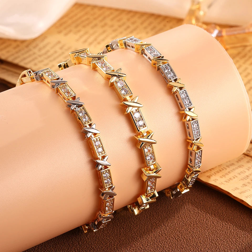 X Cross Zirconia Bracelet – Luxury Unisex Wedding Jewelry