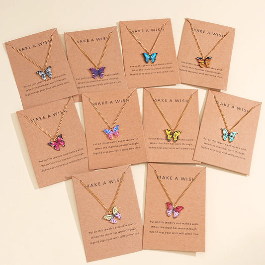 10Pcs Colorful Butterfly Pendant Necklaces – Boho Women’s Jewelry Set