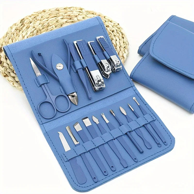 16pcs Manicure & Pedicure Set – Professional Nail Clippers with Travel Case