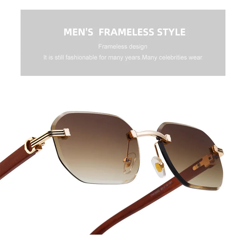 Vintage Square Rimless Sunglasses – Luxury Punk UV400 Anti Blue Light for Men 2025