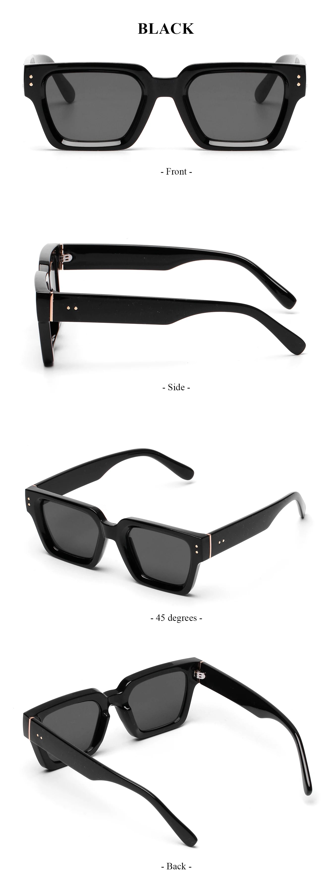 Ruiao 2025 Luxury Premium Black Designer Square Sunglasses – Unisex for Men & Women